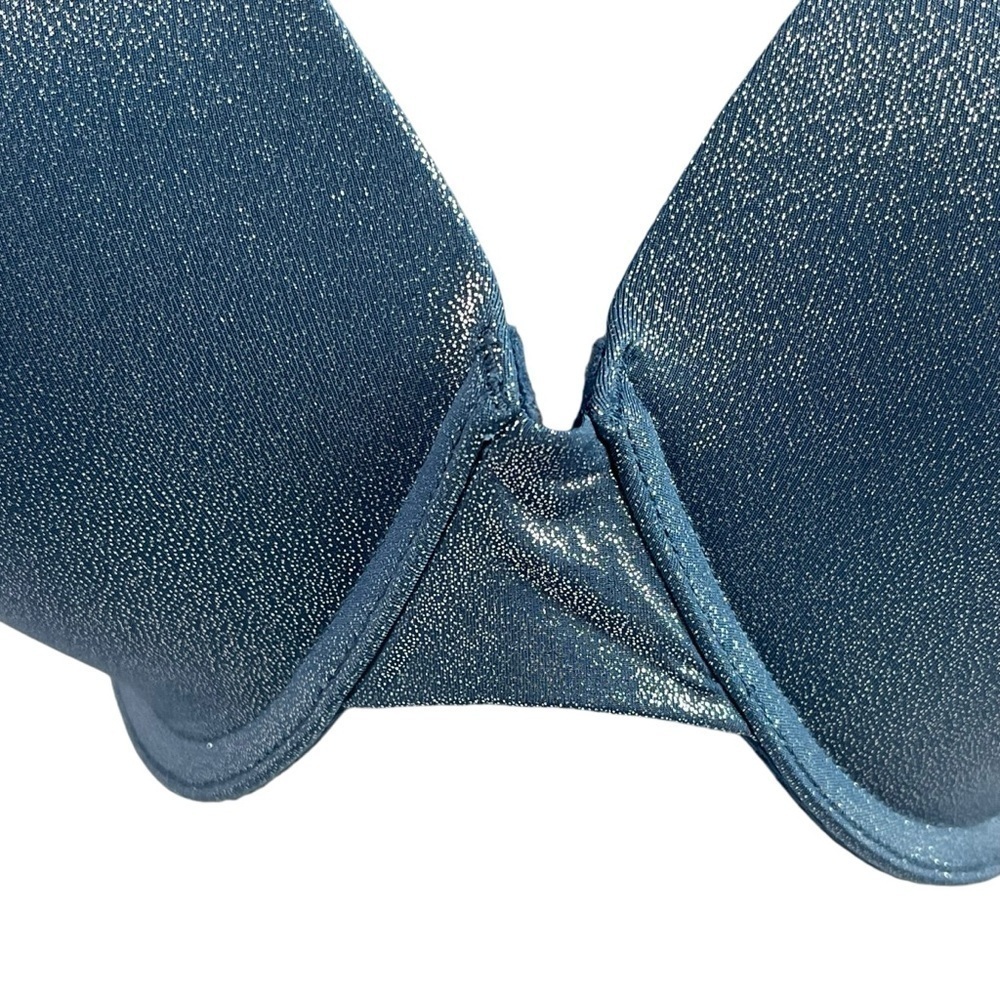 Victorias Secret Uplift Semi Demi Bra Underwire Padded Blue Metallic 32DDD - Picture 10 of 11
